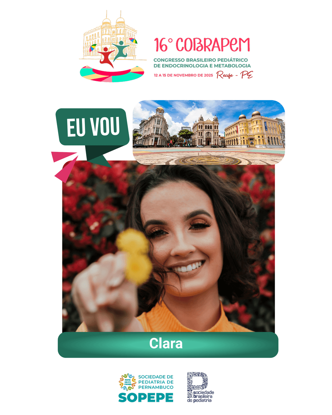 Exemplo de foto personalizada gerada pelo Frames - Dra. Clara no 16° COBRAPEM com 800+ compartilhamentos