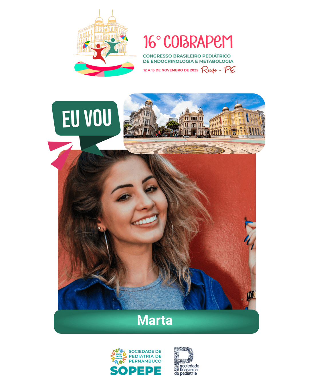 Exemplo de foto personalizada gerada pelo Frames - Dra. Marta no 16° COBRAPEM com 600+ compartilhamentos